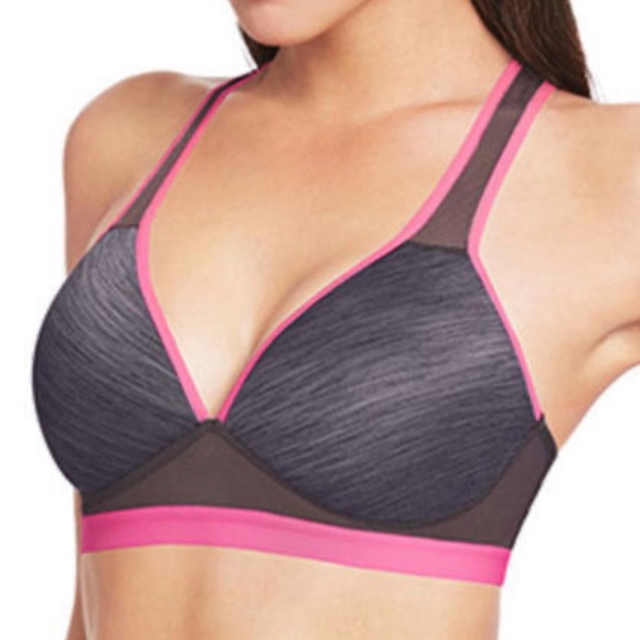 Wacoal Soft Cup Sports Bra Dark Grey and Pink 34D - Picture 1 of 10